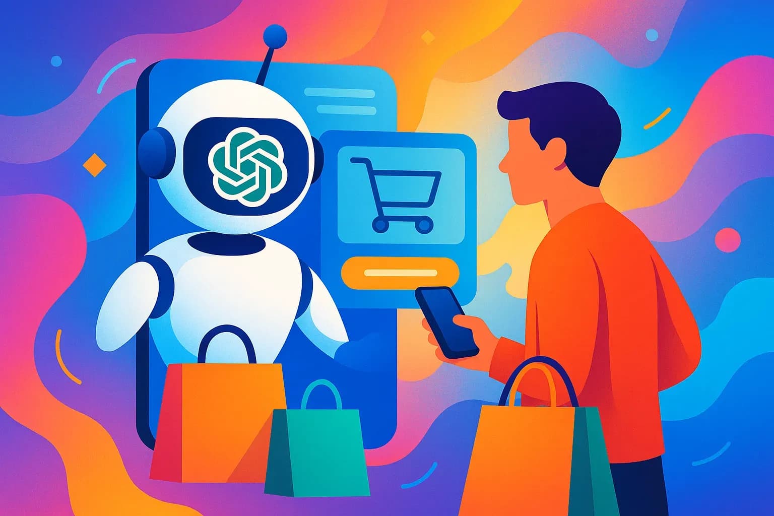 Illustration of AI chatbot shopping with user
